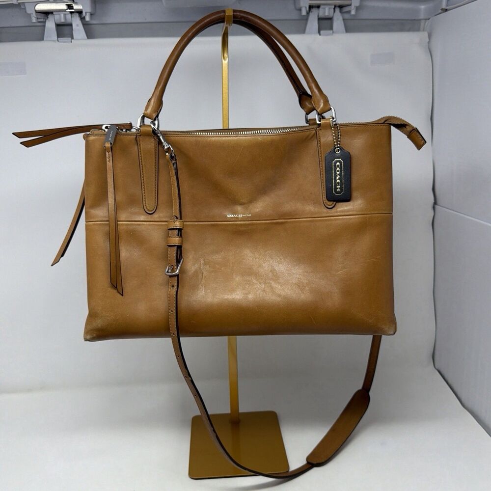 Coach A1480-30348 Tan Leather Borough Satchel Shoulder Bag Crossbody AUTH